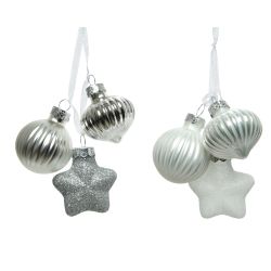 Decoris Figuur glas shiny,matt,glitter mix wit/zilver L.3.5cm x W.4cm x H.11.5cm