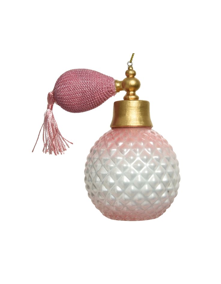 Decoris ornament glas parfum flesje glitter roze AVRI Bloem en