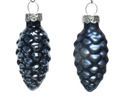 Decoris Dennenappel glas shiny,matt mix nachtblauw dia2.5cm x H.6cm - afbeelding 2