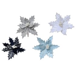 Decoris Poinsettia op clip polyester fluweel 4col ass - afbeelding 1