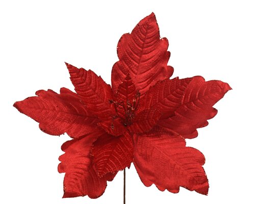 Everlands Poinsettia op steel polyester fluweel glitter on bendable wire