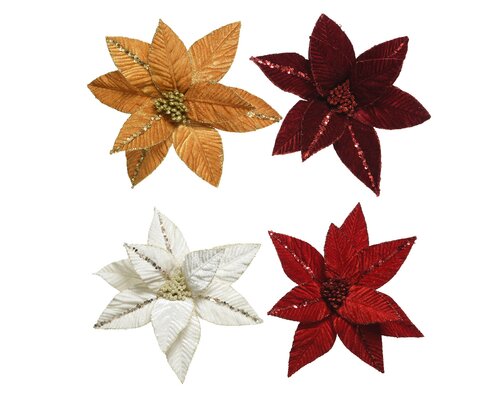 Decoris Poinsettia op clip polyester spangels velvet 4kl.ass