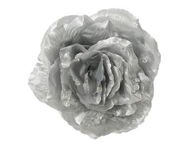Decoris Roos op clip polyester glitters zilver