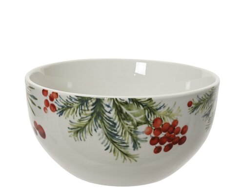 Decoris Schaal porselein round decal leaf and berry pattern