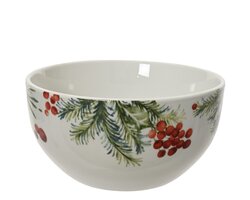 Decoris Schaal porselein round decal leaf and berry pattern