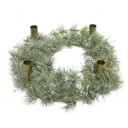Decoris snowy hardneedle wreath candleholders d60cm green/white