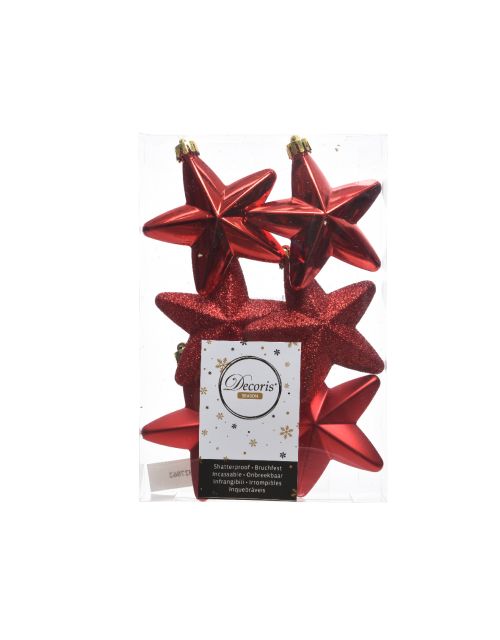 Decoris Ster polystyreen shiny, matt, glitter mix kerstrood L.2cm x W.7.5cm x H.7.5cm