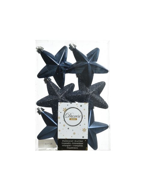 Decoris Ster polystyreen shiny, matt, glitter mix nachtblauw L.2cm x W.7.5cm x H.7.5cm