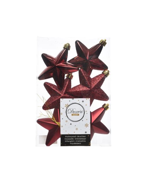 Decoris Ster polystyreen shiny, matt, glitter mix ossenbloed L.2cm x W.7.5cm x H.7.5cm