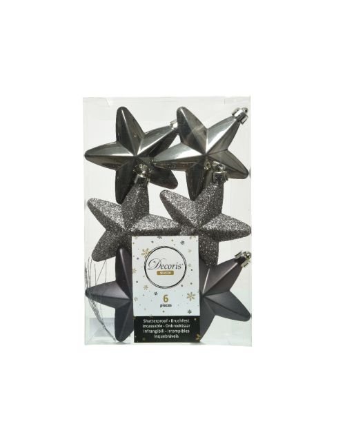 Decoris Ster kunststof mix glanzend mat glitter warm grijs