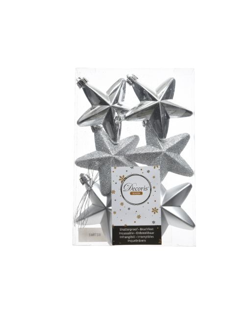 Decoris Ster kunststof mix glanzend mat glitter zilver