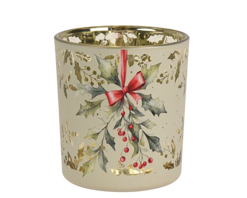 Decoris Theelichthouder glas holly berry