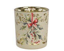 Decoris Theelichthouder glas holly berry