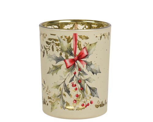 Decoris Theelichthouder glas holly berry