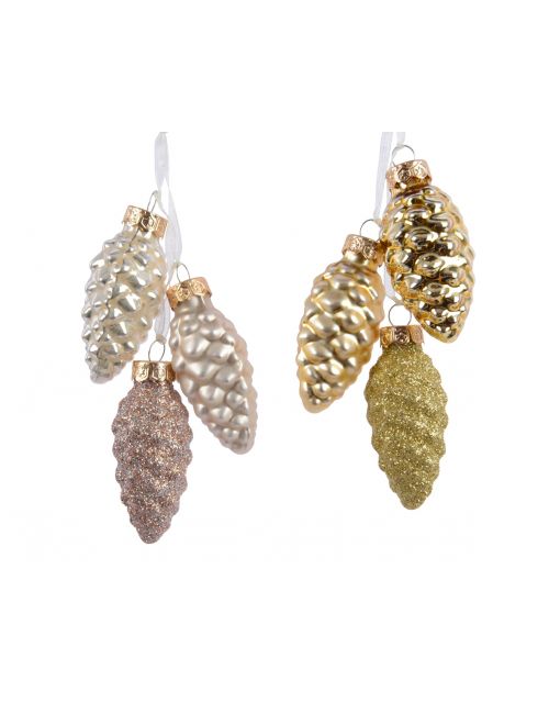 Decoris Tros Dennenappels Glas 2Kl.Ass Goud dia2.5x6cm