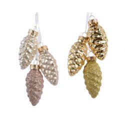 Decoris Tros Dennenappels Glas 2Kl.Ass Goud dia2.5x6cm