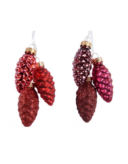 Decoris Tros Dennenappels Glas 2Kl.Ass Rood dia2.5x6cm