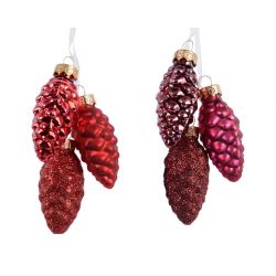 Decoris Tros Dennenappels Glas 2Kl.Ass Rood dia2.5x6cm