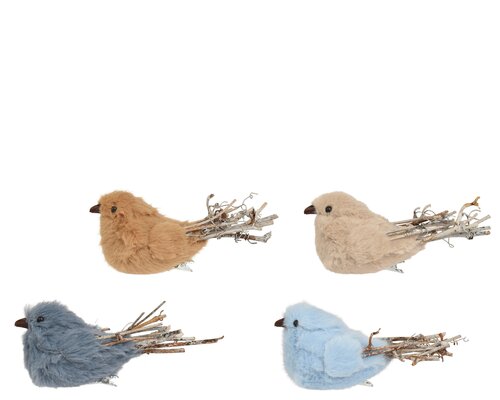 Decoris Vogel foam branch tail op clip 4col ass