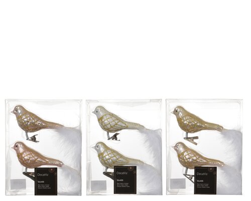 Decoris Vogel glas enamel - matt with glitter lines, white feather tail 3col ass - afbeelding 1