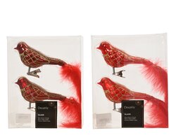 Decoris Vogel glas shiny - matt with glitter lines, white feather tail 2col ass - afbeelding 1