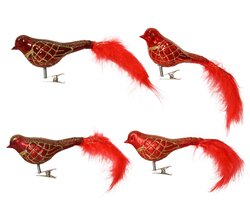 Decoris Vogel glas shiny - matt with glitter lines, white feather tail 2col ass - afbeelding 3