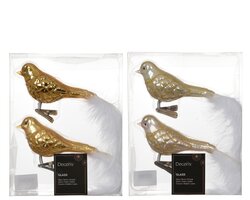 Decoris Vogel glas shiny - matt with glitter lines, white feather tail 2col ass - afbeelding 1