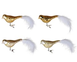 Decoris Vogel glas shiny - matt with glitter lines, white feather tail 2col ass - afbeelding 3