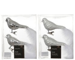 Decoris Vogel glas shiny - matt with glitter lines, white feather tail 2col ass - afbeelding 1