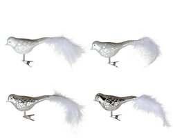 Decoris Vogel glas shiny - matt with glitter lines, white feather tail 2col ass - afbeelding 3