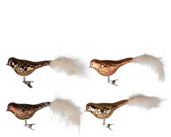 Decoris Vogel glas shiny - matt with glitter lines, white feather tail 2col ass - afbeelding 3