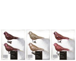 Decoris Vogel nee glas shiny - matt with glitter lines, white feather tail 3col ass - afbeelding 1
