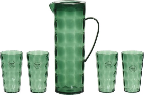 Decoris waterkan + 4 glazen kunststof groen
