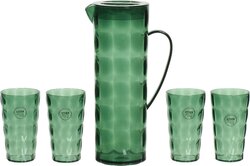 Decoris waterkan + 4 glazen kunststof groen
