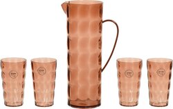 Decoris waterkan + 4 glazen kunststof terra bruin