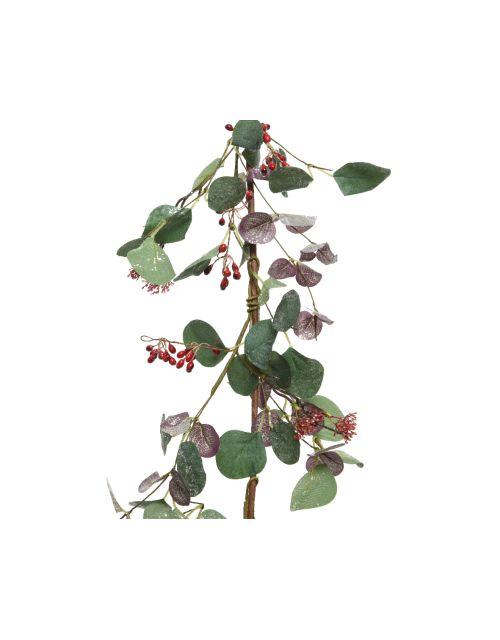 Decoris zijden slinger eucalyptus met bessen polyester groen rood