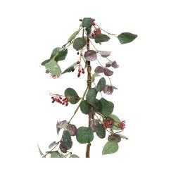Decoris zijden slinger eucalyptus met bessen polyester groen rood