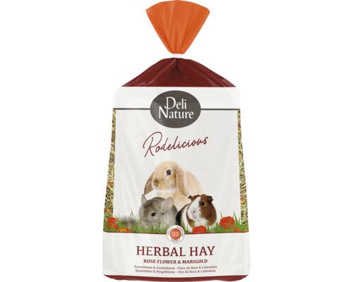 DELI NATURE Knaagdiervoer Rodelicious kruidenhooi rozenblad & goudbloem 600 g