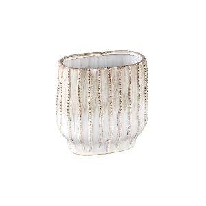 PTMD Dell Cream ceramic glazed pot line pattern oval L