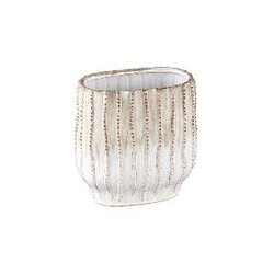 PTMD Dell Cream ceramic glazed pot line pattern oval L