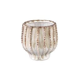 PTMD Dell Cream ceramic glazed pot line pattern round S