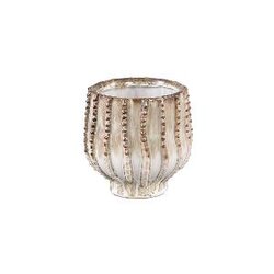 PTMD Dell Cream ceramic glazed pot line pattern roundXS