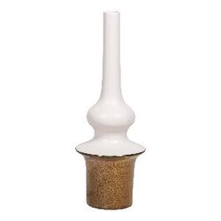 PTMD Diani White ceramic pot gold base round narrow M