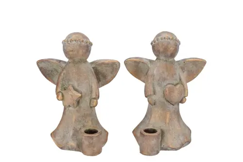 DK Concrete Golden Candle Holder Angels 16X16X12Cm
