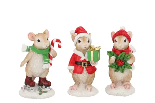DK Wonderland Red Mouse Deco Assorti 3 11X8X17Cm