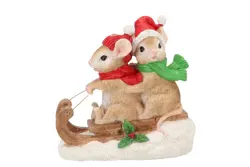 DK Wonderland Red Mouse Sled Deco 17X8X16Cm