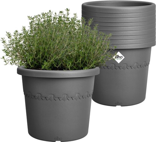 Elho Algarve Cilindro 25 - Bloempotten voor Buiten - 100% Gerecycled Plastic - Set van 10 - Ø 24.5