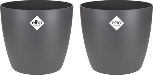 Elho Brussels Rond 25 - Bloempotten voor Binnen - 100% Gerecycled Plastic - Set van 2 - Ø 25 x H 31 