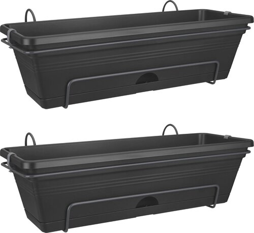 Elho Green Basics Allin1 - Balkonbak met Ophanging - 100% Gerecycled Plastic - Set van 2 - 50 cm - L
