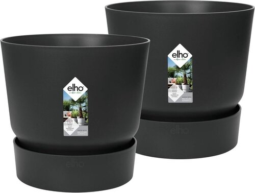 Elho Greenville Rond 30 - Grote Bloempotten met Waterreservoir - 100% Gerecycled Plastic - Set van 2